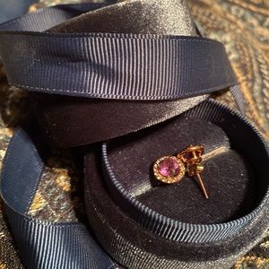 10 karat rose gold, sapphire/amethyst halo earrings